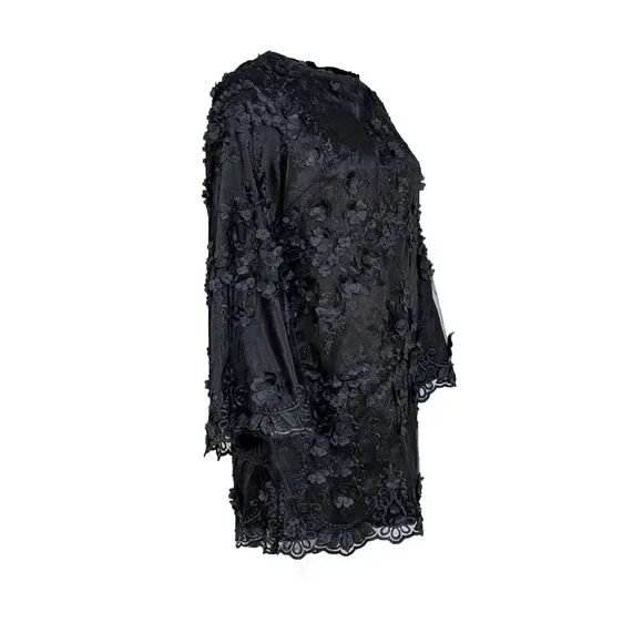 Eva Franco - Black Floral Applique Long Sleeve Mini Dress Sz 4 - Picture 3 of 4